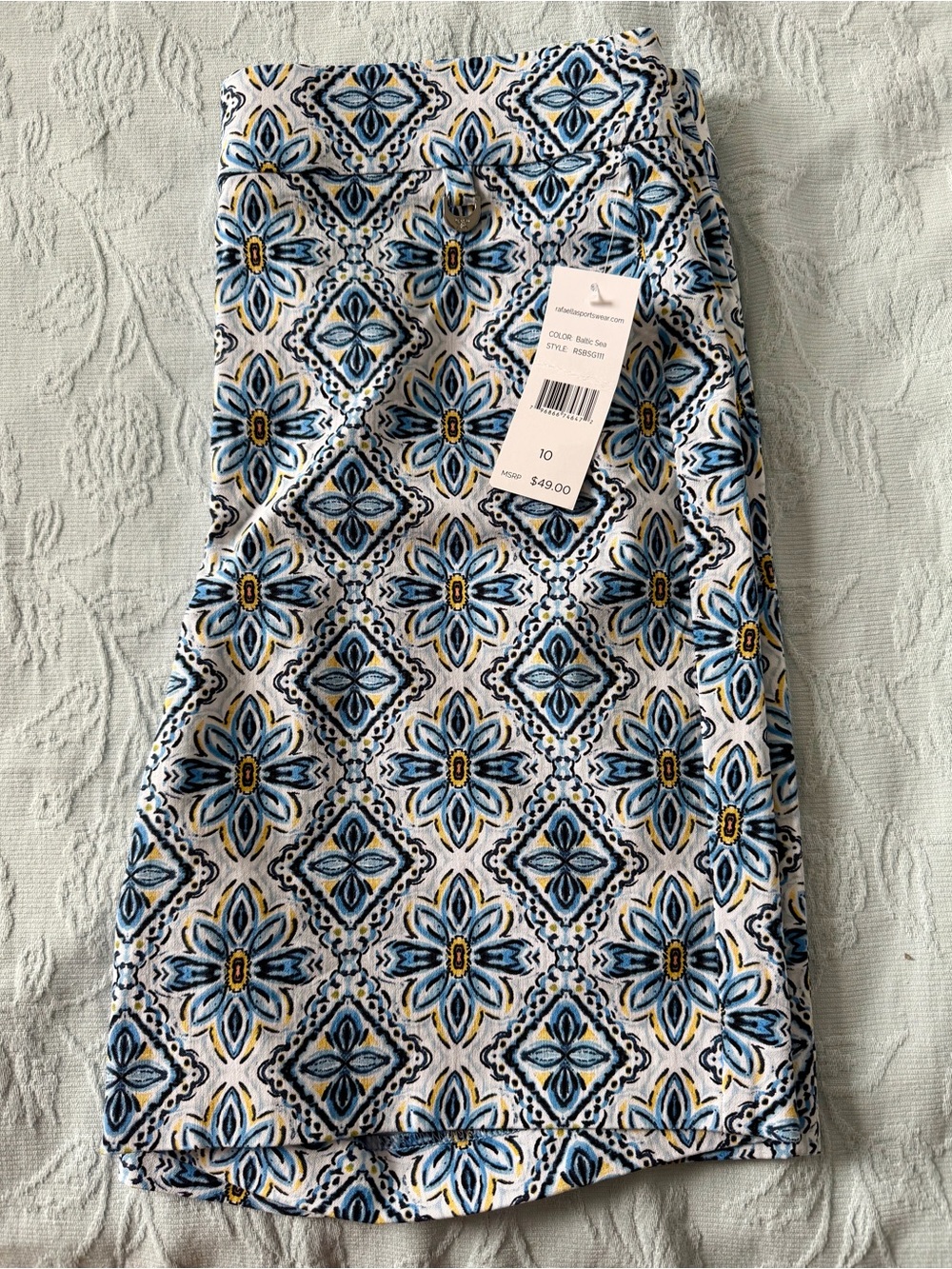 Rafaella Blue White Floral Tile Athletic Shorts